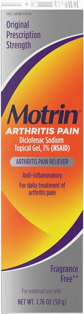 Motrin Arthritis Pain Relief Diclofenac Sodium Topical Gel 1%, Anti-Inflammatory Cream for Arthritis Pain in Hands, Wrists, Elbows, Knees, Feet & Ankles, NSAID Pain Relief Gel, 1.76 Oz