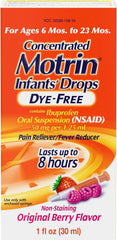 Infants' Motrin Oral Suspension Concentrated Liquid Medicine Drops with Ibuprofen, NSAID Fever Reducer & Pain Reliever for Babies, Dye Free, Alcohol-Free, Berry Flavored, 1 fl. oz