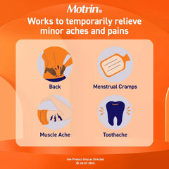 Motrin IB Ibuprofen Tablets, Pain Reliever, Temporarily Reduces Fever and Relieves Minor Pain, Muscle Aches, Headache, Backache, Nonsteroidal Anti-Inflammatory Drug, 200 Mg, 50 Count