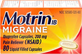 Motrin IB Migraine Relief Liquid Gel Capsules with 200 mg Ibuprofen per Capsule, Fast & Effective Migraine Headache Medicine with NSAID Pain Reliever Ibuprofen, Caffeine-Free, 80 ct