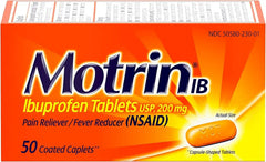 Motrin IB Ibuprofen Tablets, Pain Reliever, Temporarily Reduces Fever and Relieves Minor Pain, Muscle Aches, Headache, Backache, Nonsteroidal Anti-Inflammatory Drug, 200 Mg, 50 Count