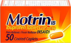 Motrin IB Ibuprofen Tablets, Pain Reliever, Temporarily Reduces Fever and Relieves Minor Pain, Muscle Aches, Headache, Backache, Nonsteroidal Anti-Inflammatory Drug, 200 Mg, 50 Count