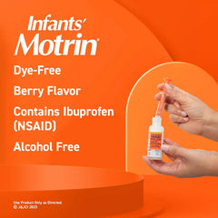 Infants' Motrin Oral Suspension Concentrated Liquid Medicine Drops with Ibuprofen, NSAID Fever Reducer & Pain Reliever for Babies, Dye Free, Alcohol-Free, Berry Flavored, 1 fl. oz