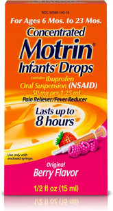 Infants' Motrin Concentrated Drops, Fever Reducer, Ibuprofen, Berry Flavored, 0.5 Oz, 2 Pack