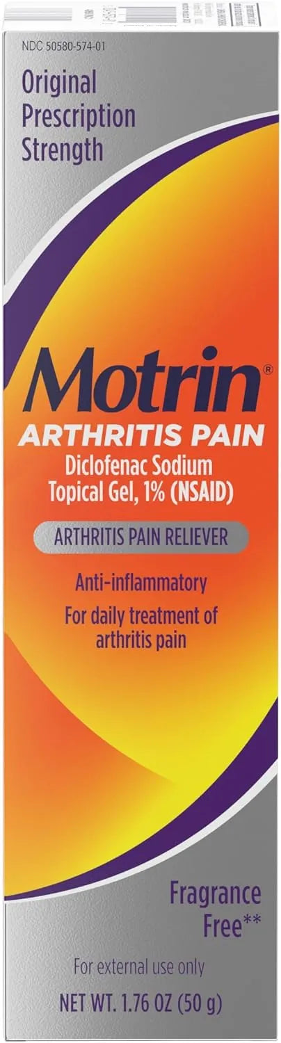 Motrin Arthritis Pain Relief Diclofenac Sodium Topical Gel 1%, Anti-Inflammatory Cream for Arthritis Pain in Hands, Wrists, Elbows, Knees, Feet & Ankles, NSAID Pain Relief Gel, 1.76 Oz