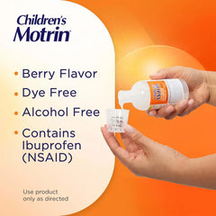 Children’s Motrin Liquid Dye-Free and Alcohol-Free, NSAID, 100 Mg Ibuprofen Oral Suspension, Fever Reducer, Pain Reliever, Trusted Brand for Families, Berry Flavor, 8 Fluid Ounces