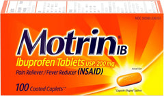 Motrin IB Ibuprofen Tablets, Pain Reliever, Temporarily Reduces Fever and Relieves Minor Pain, Muscle Aches, Headache, Backache, Nonsteroidal Anti-Inflammatory Drug, 200 Mg, 100 Count