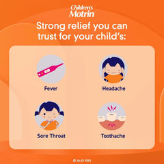 Motrin Children's Dye-Free Chewable Tablets with Ibuprofen, Kids' Fever Reducer & Pain Reliever for Sore Throat, Fever, Toothache & Pain Relief, Grape Flavor, 24 Ct