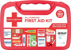 BAND-AID Brand All-Purpose Portable Compact First Aid Kit for Minor Cuts, Scrapes, Burns & Aches, Wound Care Essentials for Home, Car, Dorm, Travel, Cruise, Camping & Outdoor Emergency Kit, 160 Piece