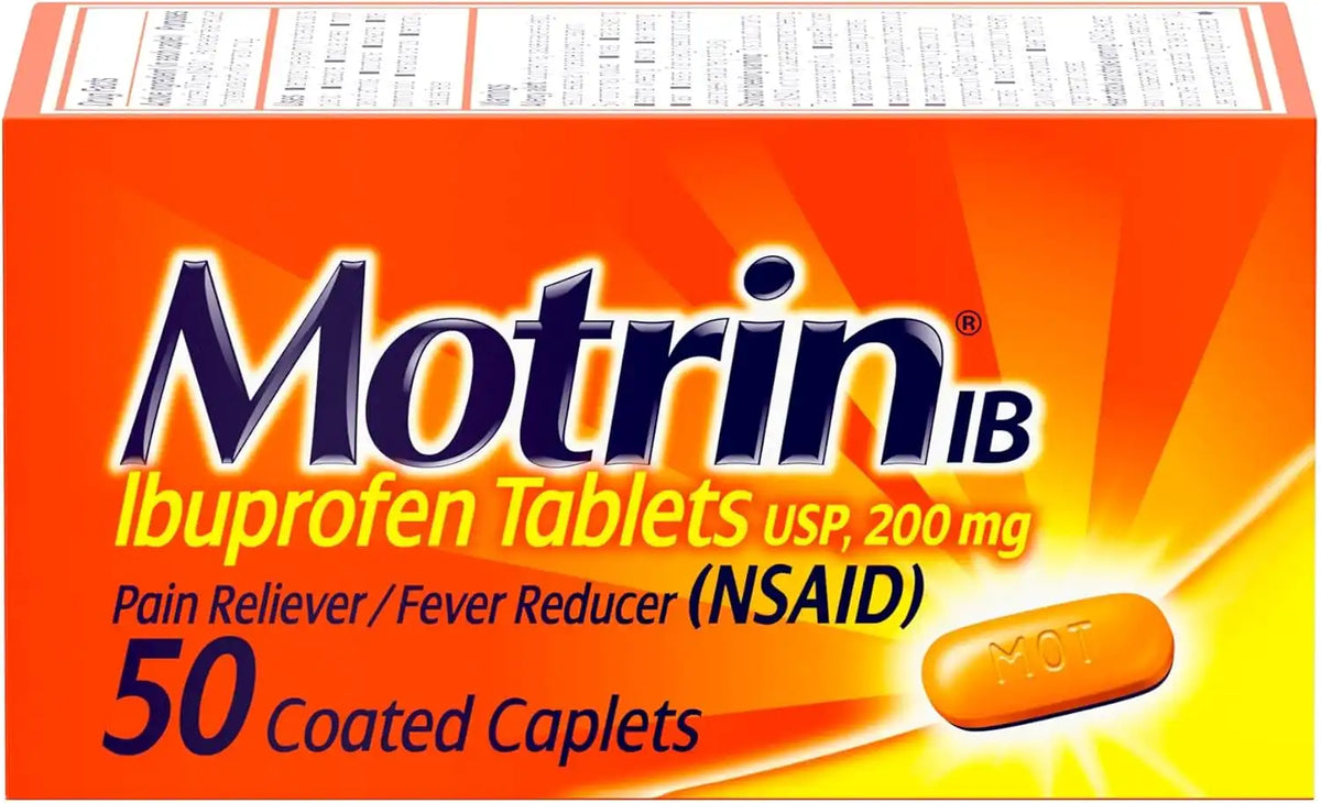 Motrin IB Ibuprofen Tablets, Pain Reliever, Temporarily Reduces Fever and Relieves Minor Pain, Muscle Aches, Headache, Backache, Nonsteroidal Anti-Inflammatory Drug, 200 Mg, 50 Count
