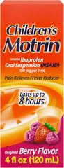 Children's Motrin Oral Suspension Medicine, 100 mg Ibuprofen, Kids Fever Reducer & Pain Reliever for Minor Aches & Pains Due to Cold & Flu, Alcohol-Free, Berry Flavored, 4 fl. oz