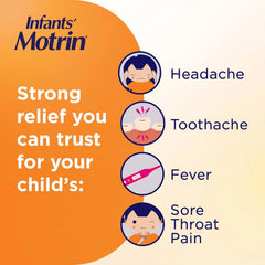 Motrin Infants' Ibuprofen, Fever Reducer, Dye and Alcohol Free, Concentrated Drops, Oral Suspension, Includes Clear Syringe with Markings for Dose Measuring, Berry Flavor 1 Fluid Ounce