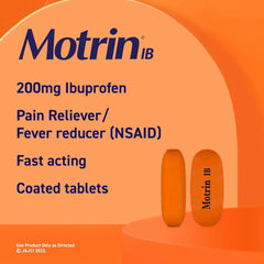 Motrin IB Ibuprofen Tablets, Pain Reliever, Temporarily Reduces Fever and Relieves Minor Pain, Muscle Aches, Headache, Backache, Nonsteroidal Anti-Inflammatory Drug, 200 Mg, 100 Count
