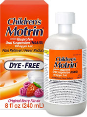 Children’s Motrin Liquid Dye-Free and Alcohol-Free, NSAID, 100 Mg Ibuprofen Oral Suspension, Fever Reducer, Pain Reliever, Trusted Brand for Families, Berry Flavor, 8 Fluid Ounces