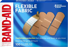 BAND-AID Brand Flexible Fabric Adhesive Bandages, Comfortable Sterile Wound Care and Flexible Protection for Minor Cuts, Scrapes & Burns, A Must for First Aid Kits, Non-Stick Pad, One Size, 100 Count