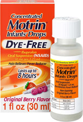Motrin Infants' Ibuprofen, Fever Reducer, Dye and Alcohol Free, Concentrated Drops, Oral Suspension, Includes Clear Syringe with Markings for Dose Measuring, Berry Flavor 1 Fluid Ounce