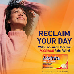 Motrin IB Migraine Relief Liquid Gel Capsules with 200 mg Ibuprofen per Capsule, Fast & Effective Migraine Headache Medicine with NSAID Pain Reliever Ibuprofen, Caffeine-Free, 80 ct