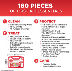 BAND-AID Brand All-Purpose Portable Compact First Aid Kit for Minor Cuts, Scrapes, Burns & Aches, Wound Care Essentials for Home, Car, Dorm, Travel, Cruise, Camping & Outdoor Emergency Kit, 160 Piece